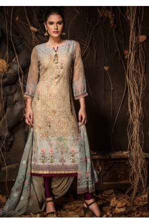 Grey With Beige Color Designer Viscose Straight Cut Suit